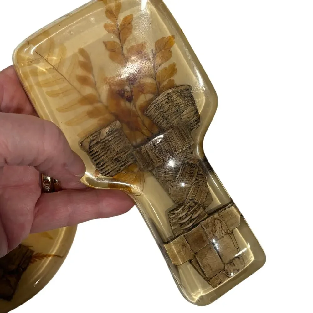 Vintage Lucite kitchen decor dried pressed flowers 1970’s trivet & spoon rest